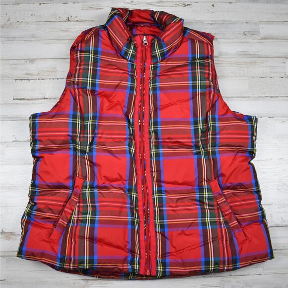 Lands' End Red Tartan Plaid down filled puffer vest Women's size xlarge Outdoor - Picture 1 of 6